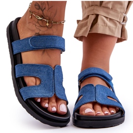 Damen-Hausschuhe aus Stoff mit Klettverschluss, Dunkelblau, Jose