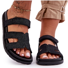 Damen-Hausschuhe mit Klettverschluss aus Stoff, Schwarz, Jose