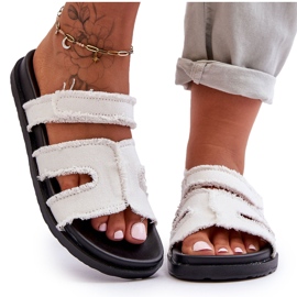 Damen-Hausschuhe aus Stoff mit Klettverschluss, weiß, Lamirose