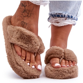 Damen-Pelzhausschuhe, Hausschuhe, Braun, Elma