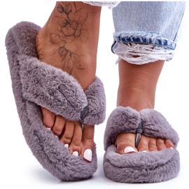 Pelzhausschuhe für Damen in Grau