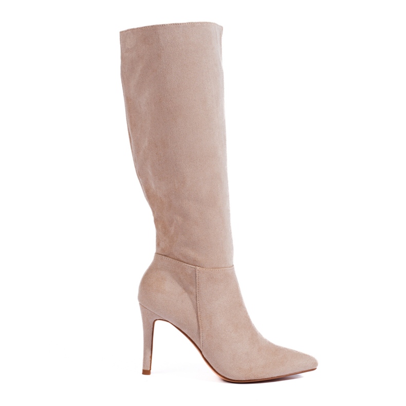 Beige Wildlederstiefel mit Absatz von Shelovet