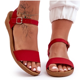 Rote Arya klassische Sandalen mit niedrigem Keilabsatz