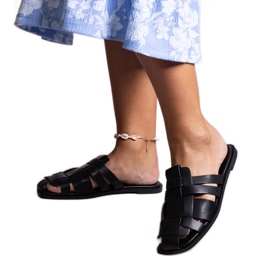 Schwarze Hausschuhe mit geflochtenem Obermaterial von Lelio