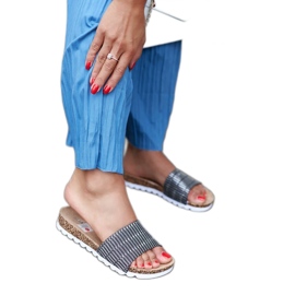 Schwarze glänzende Pantoletten von Issiglio silber-