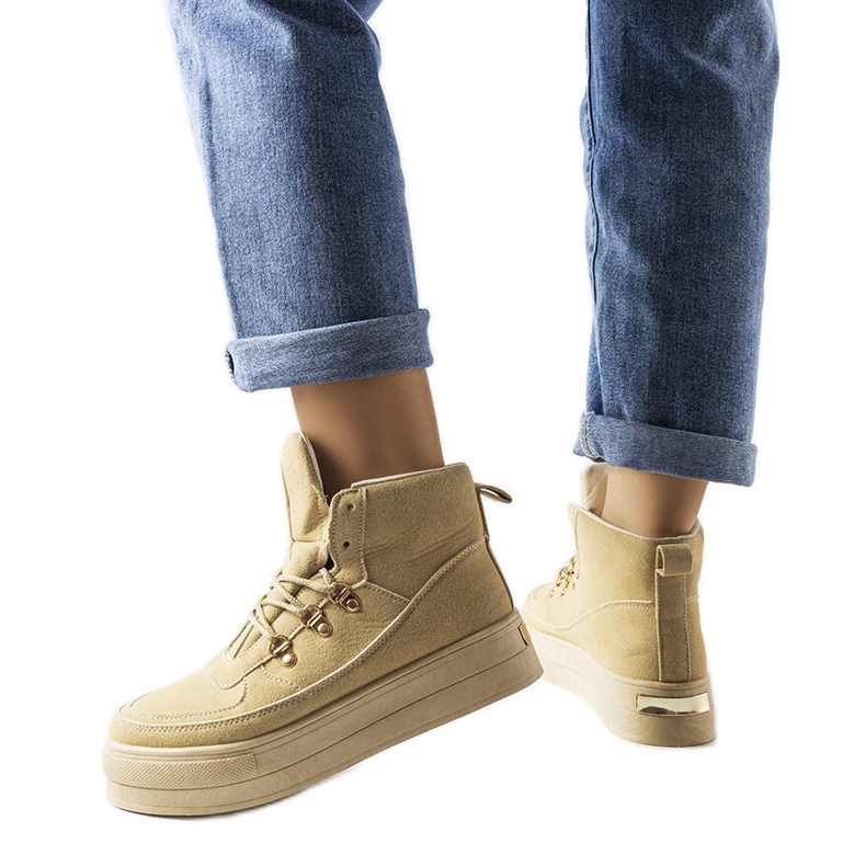 Beige Schnür-Plateaustiefel von Jolin