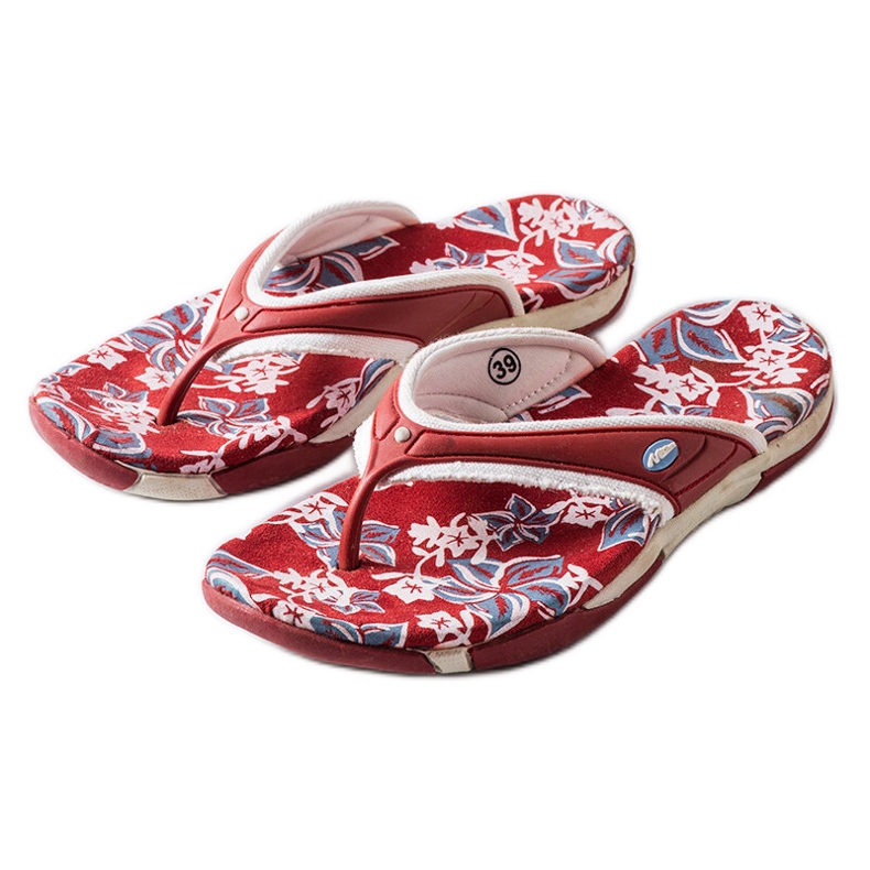 Feliksa rote Textil-Flip-Flops mit Blumen