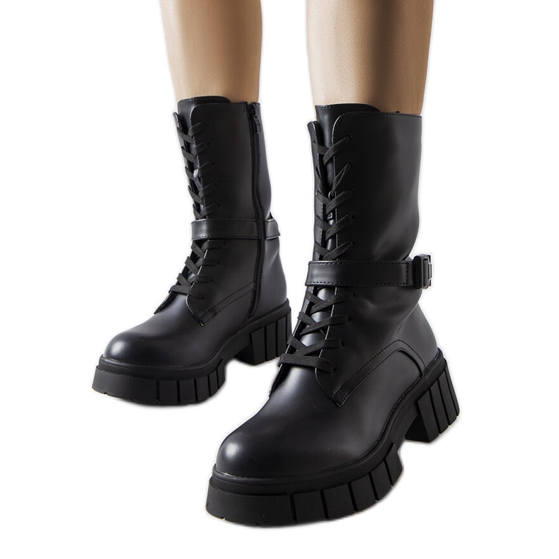 Schwarze Worker-Schnürstiefel von Rive