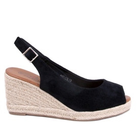 Nevil Schwarze Espadrilles mit offenem Zehenbereich und Keilabsatz