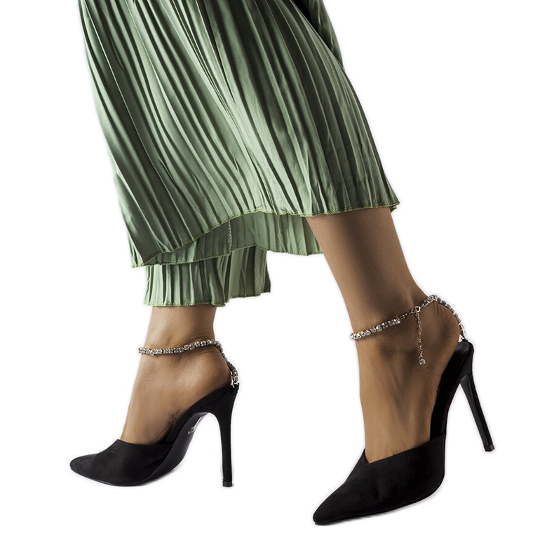 Claude schwarze Sandalen mit Strasssteinabsatz