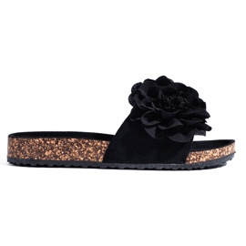 Schwarze Korksandalen von Shelovet mit Blumen