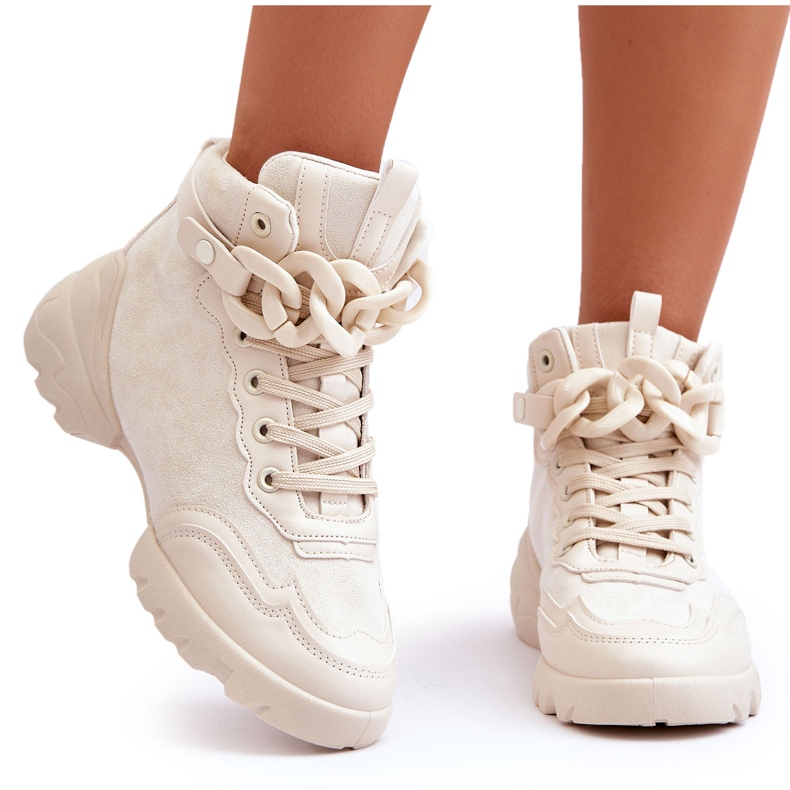 PS1 Damen Sportschuhe Wildleder mit Kette Beige Tymagio