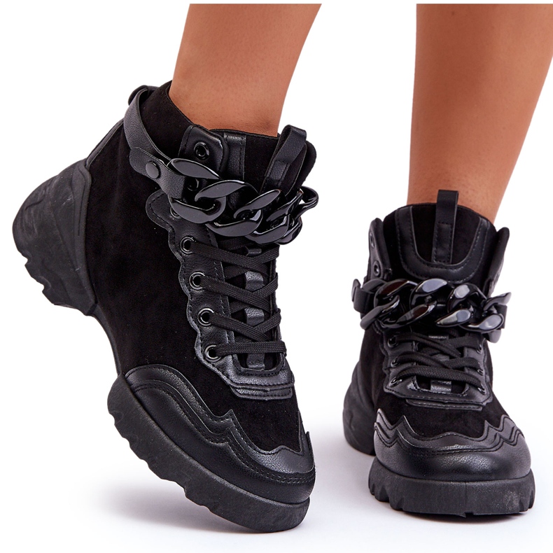 PS1 Damen Sportschuhe Wildleder mit Kette Schwarz Tymagio