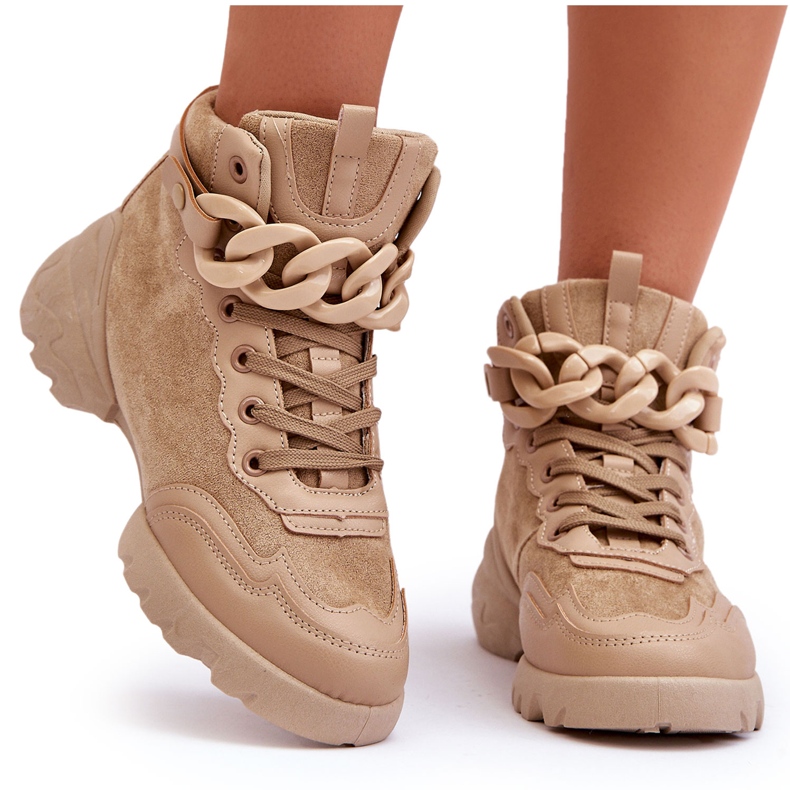 PS1 Damen Sportschuhe Wildleder mit Kette Dunkelbeige Tymagio