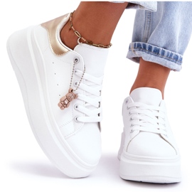 PS1 Damen-Sportschuhe auf einer massiven Plattform in Weiß und Gold Mariell