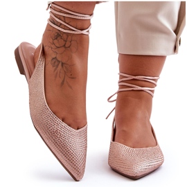 PG1 Ballerinas zum Schnüren für Damen in Beige mit Nieten besetzt