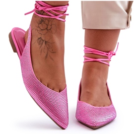 PG1 Damen-Ballerinas zum Schnüren mit Nieten verziert Pink Jange rosa