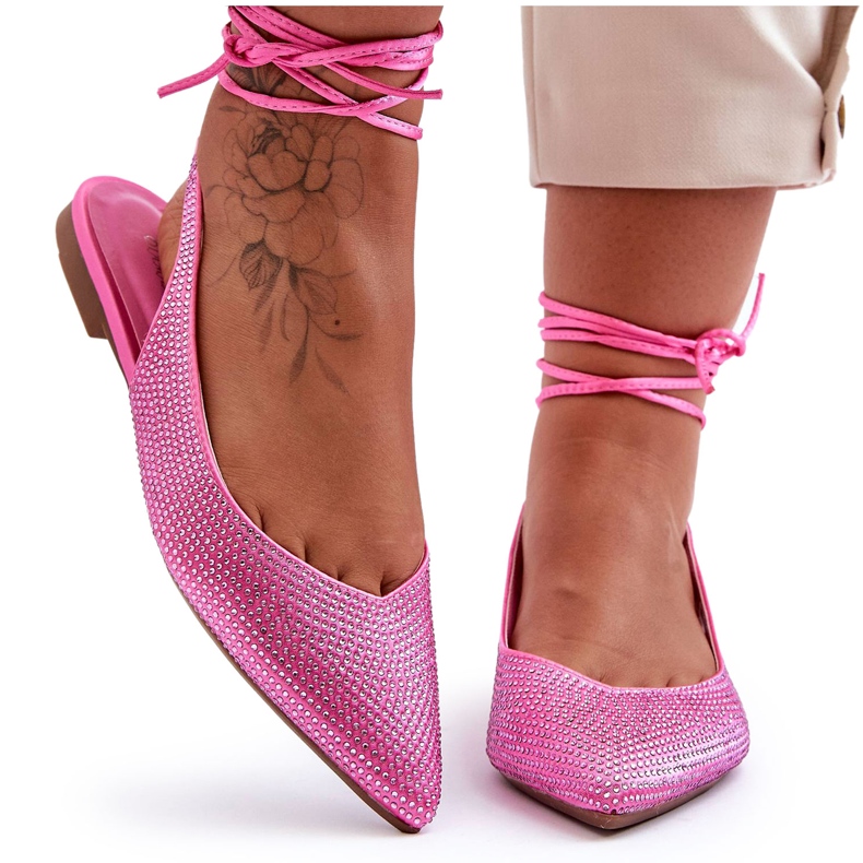 PG1 Damen-Ballerinas zum Schnüren mit Nieten verziert Pink Jange rosa