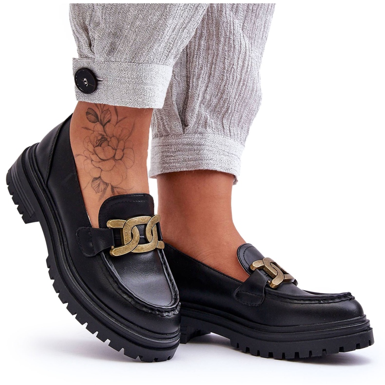 PG1 Damen-Plateau-Loafer mit Verzierung Schwarz Ameg