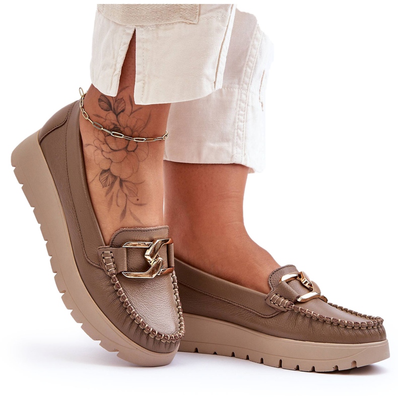 Lemar Leder-Plateau-Loafer mit Verzierungen in Dunkelbeige Desmond