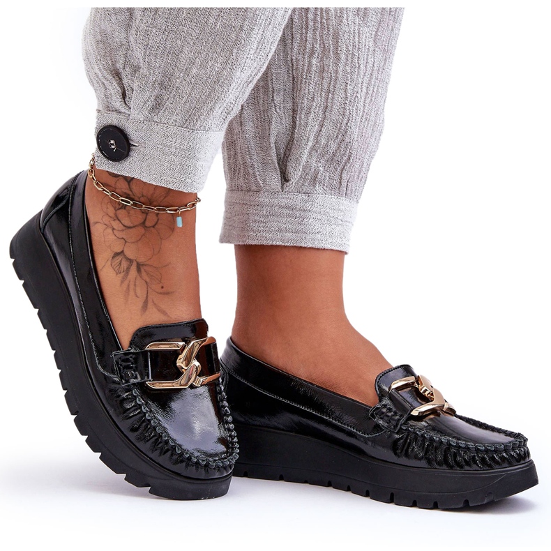 Lemar Schwarze Desmond-Plateau-Loafer aus Leder mit Verzierung