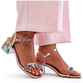 Damensandalen auf High Heels mit Kristallen Golden S.Barski MR1037-01