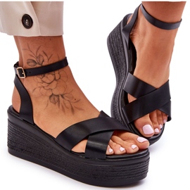Bequeme Damen-Keilsandalen Schwarz Laurie