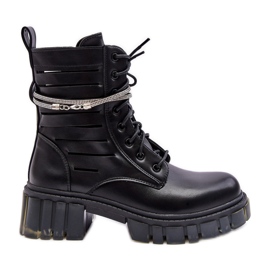 Modische schwarze Rocky-Worker-Stiefel mit dekorativem Riemen