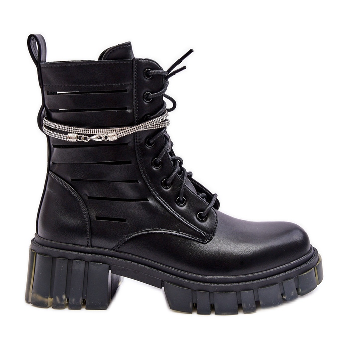Modische schwarze Rocky-Worker-Stiefel mit dekorativem Riemen
