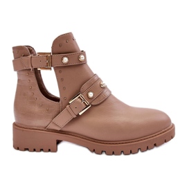 Trapperstiefel für Damen mit Perlen Beige Klarisa
