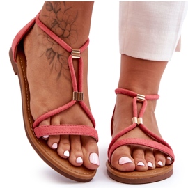 C'M Paris Flache Damen-Sandalen in Korallenrot mit Reißverschluss