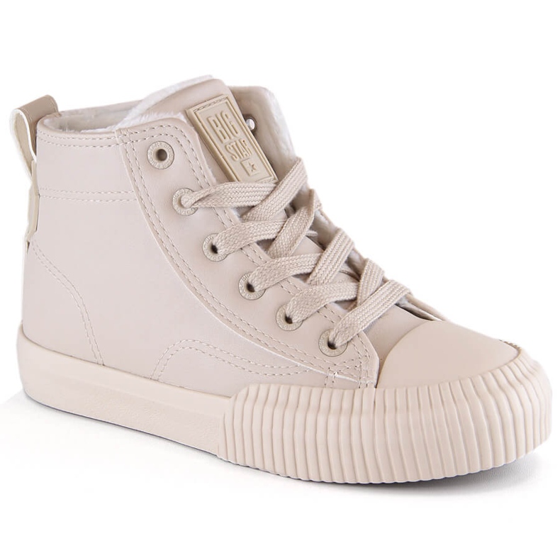 Isolierte Kinder-Sneaker mit Schnürsenkeln und Reißverschlüssen beige Big Star MM374012