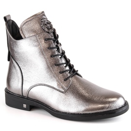 Damen-Schnür- und Reißverschlussstiefel aus Zinn Potocki SZ12179 silber-