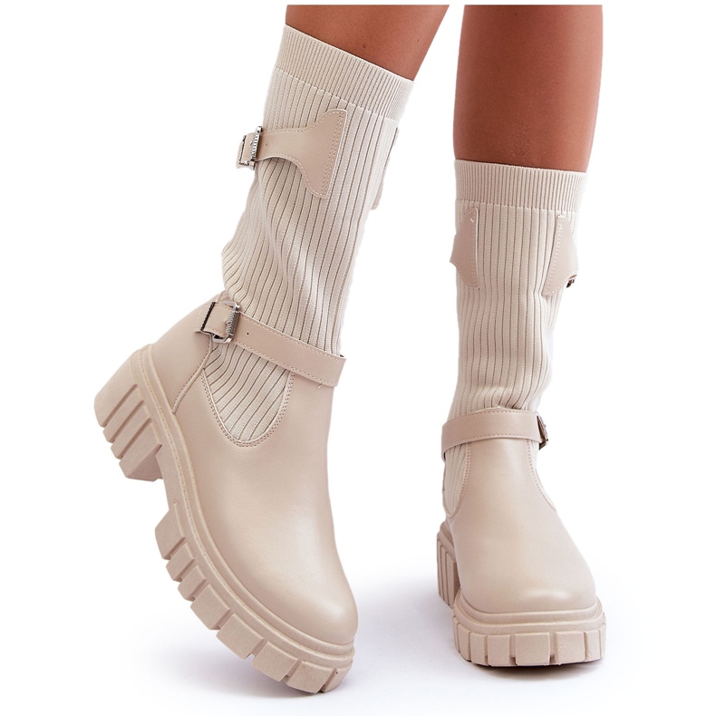Damen-Sock-Boots Beige Abroze