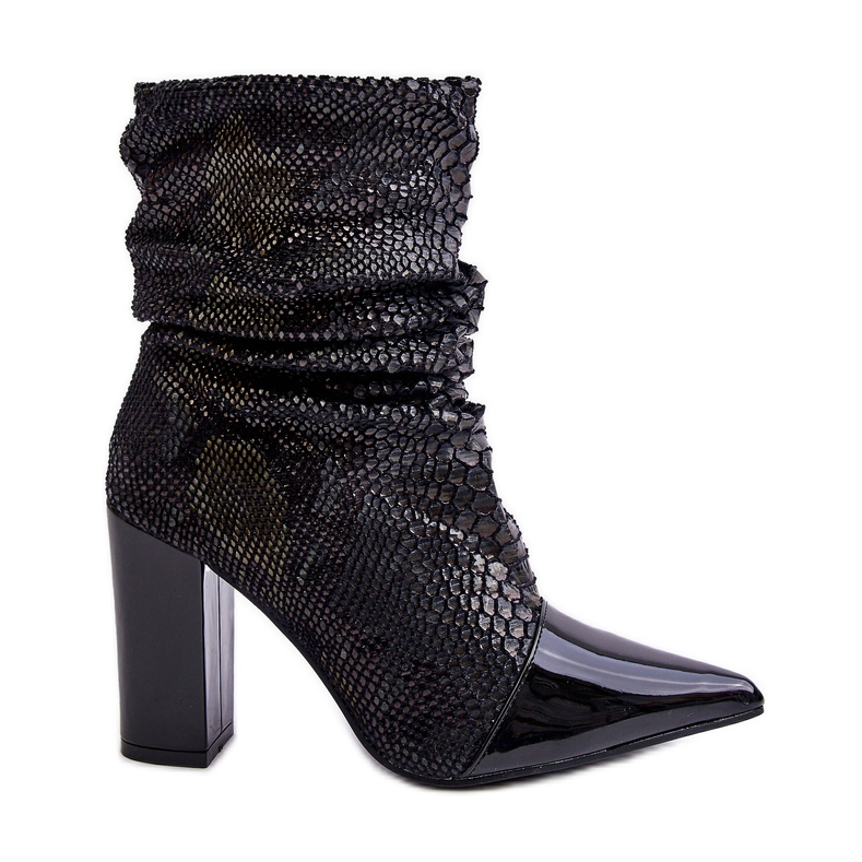 Geknitterte Schlangen-High-Heel-Stiefel Schwarz Casima