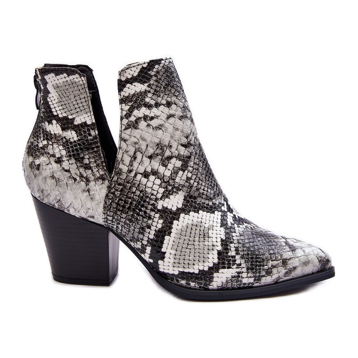 Damen-Schlangenstiefel mit Cut-Outs in Schwarz und Weiß von Caderina