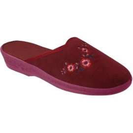 Befado Damen-Pu-Hausschuhe 219D480, burgunderfarbene, bestickte Blumen rot