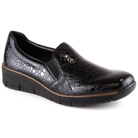 Bequeme lackierte Damen-Steppschuhe in Schwarz von Rieker 53766-45