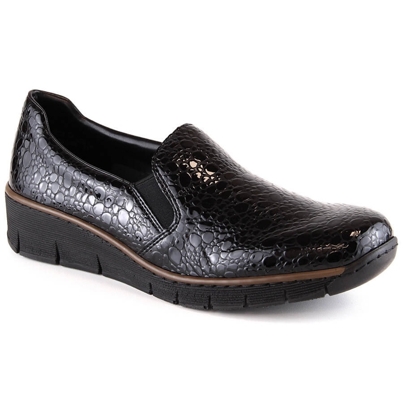 Bequeme lackierte Damen-Steppschuhe in Schwarz von Rieker 53766-45