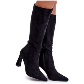Schwarze Wildlederstiefel mit Absatz