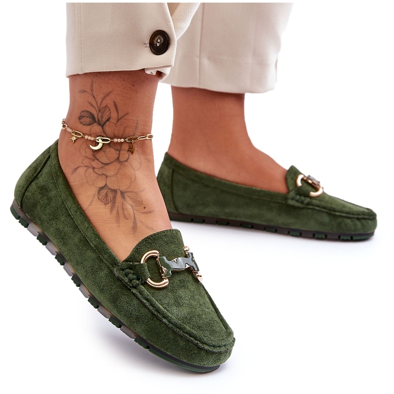 PG1 Damen-Loafer aus Wildleder mit grüner Dionira-Dekoration