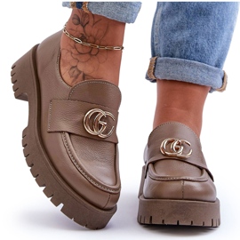 Laura Messi Damen-Lederschuhe mit Verzierung dunkelbeige Rosefalls