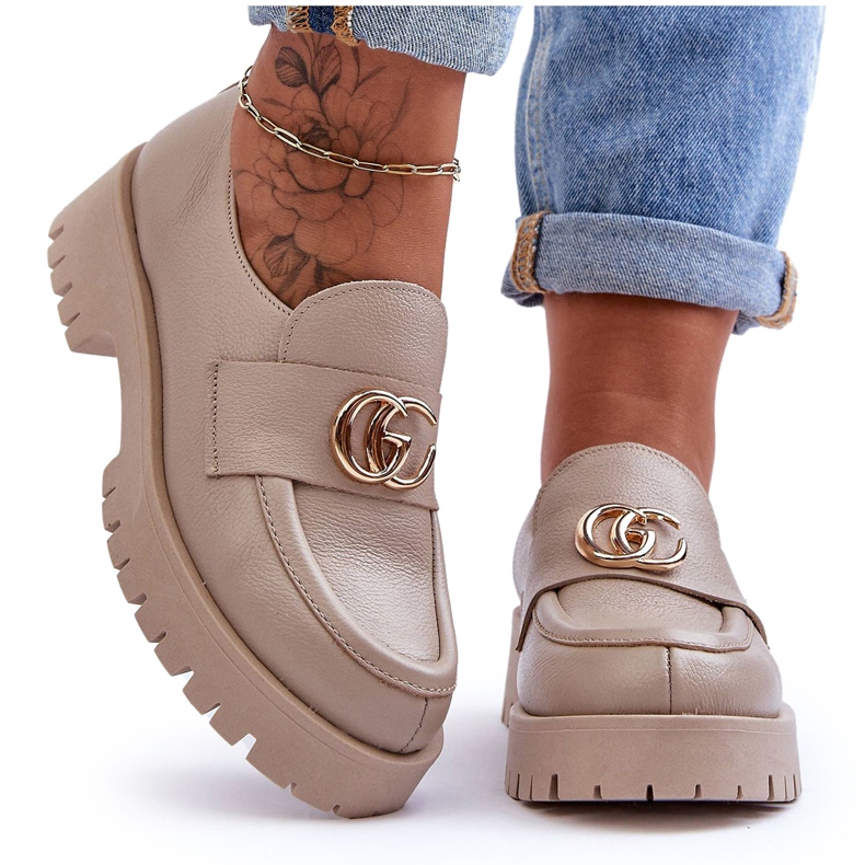 Laura Messi Damen-Lederschuhe mit beigem Rosefalls-Dekor