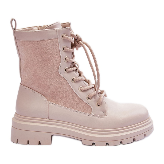 FD1 Damen-Arbeiterstiefel aus Leder in Hellbeige Faustina