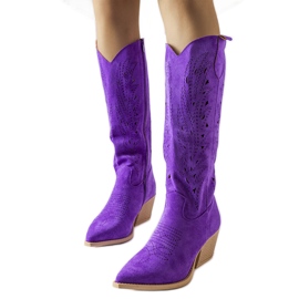 Lila durchbrochene Cowboystiefel violett