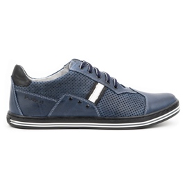 Polbut Herren-Freizeit-Lederschuhe 1801P Marineblau mit Weiß