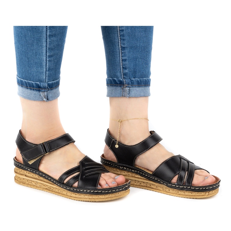 WASAK Bequeme Damen-Ledersandalen 0658W schwarz