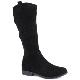 Durchbrochene Damenstiefel aus schwarzem Wildleder Vinceza 16456