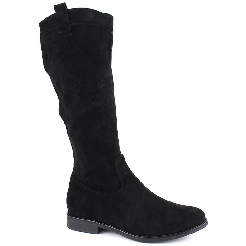 Durchbrochene Damenstiefel aus schwarzem Wildleder Vinceza 16456
