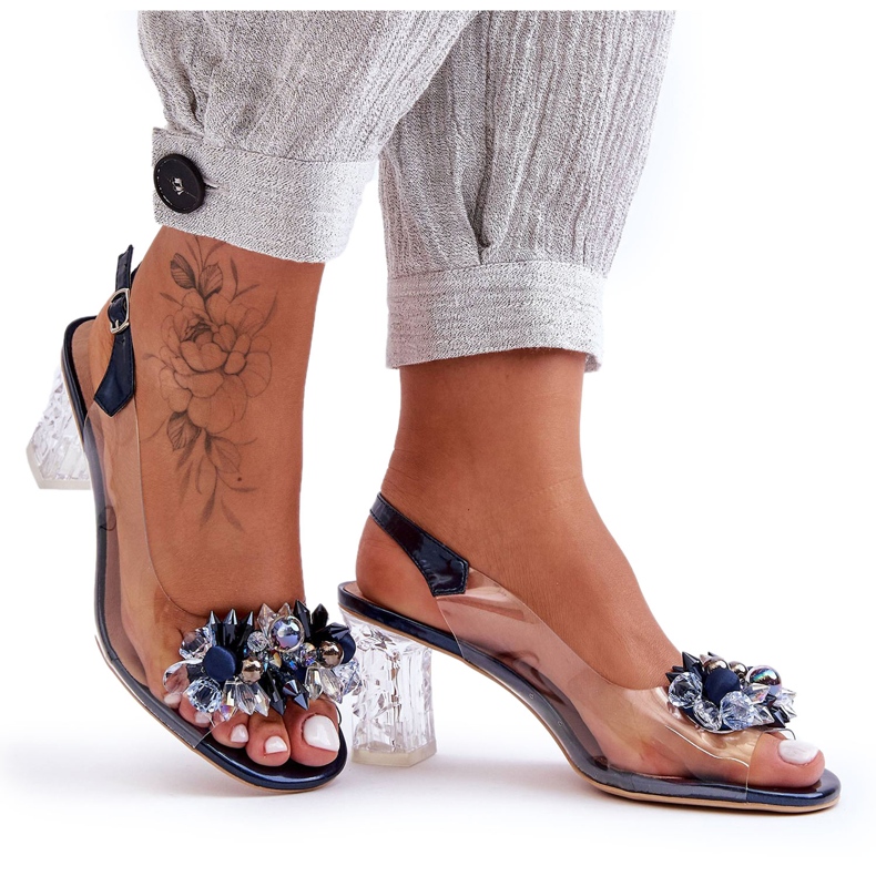 Sandalen mit dunkelblauen Absätzen verziert S.Barski MR1037-16 farblos